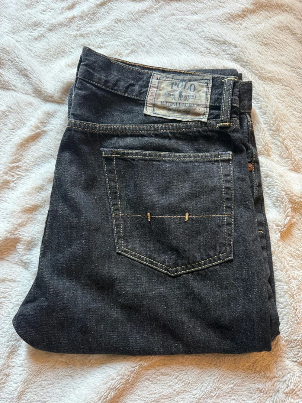 Vintage Polo Ralph Lauren Straight Black Men's Jeans with Contrast Stitching
